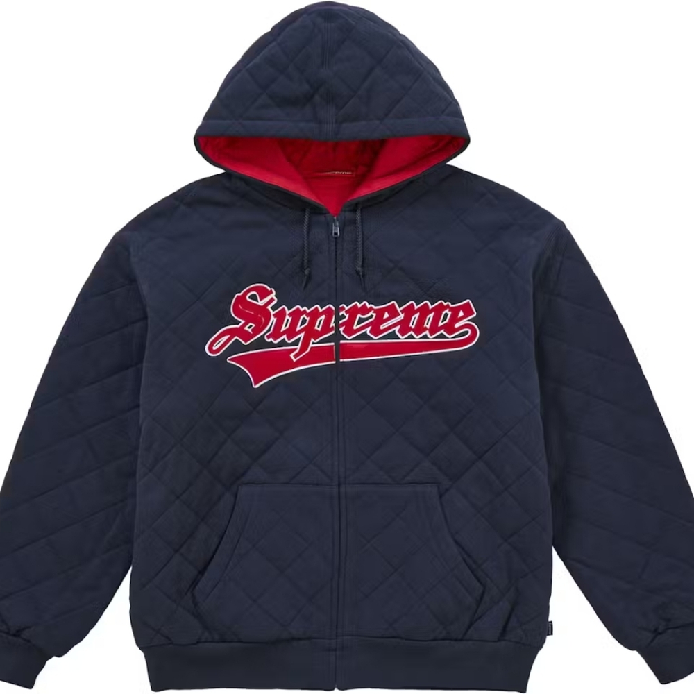 Supreme Quilted Zip Up Hooded Sweatshirt